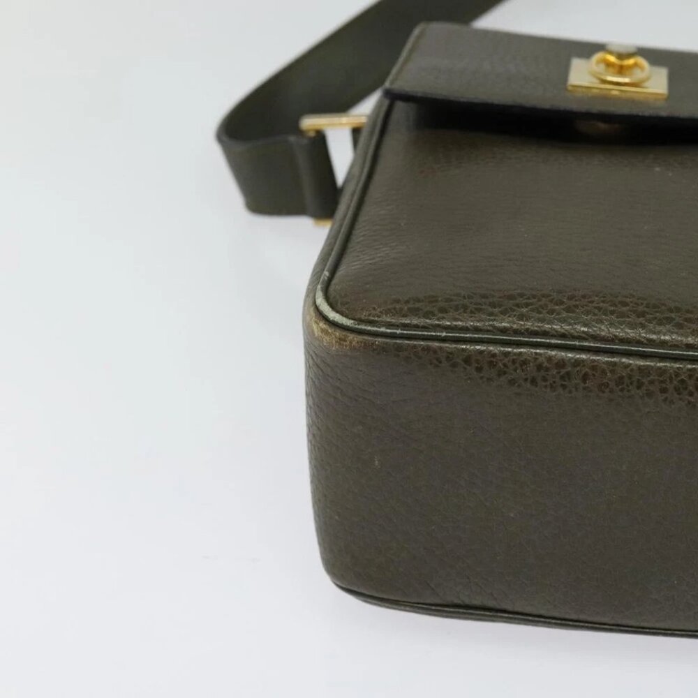 CELINE Shoulder Bag Leather Khaki Gold Auth KD335 - Picture 10 of 14